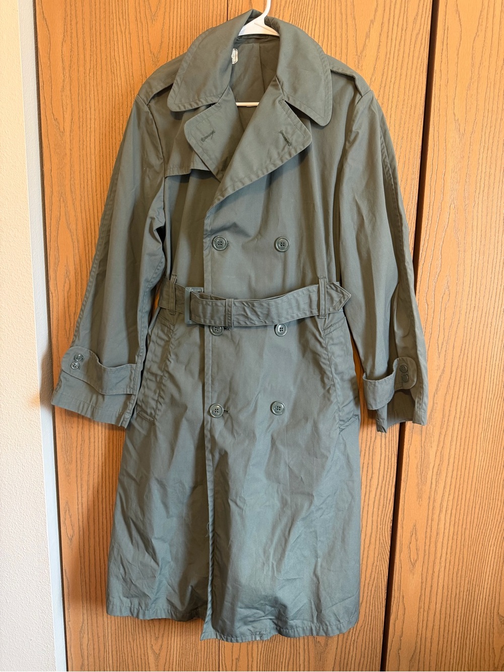 VTG US Army Quarpel Military Double-Breasted Trench Rain Coat Green Vietnam 36R